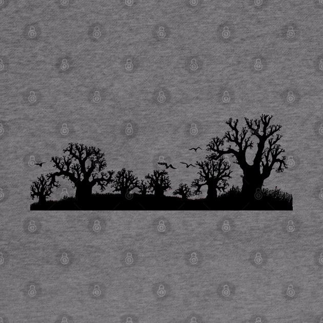 Baobab Trees Silhouette Black and White by Tony Cisse Art Originals